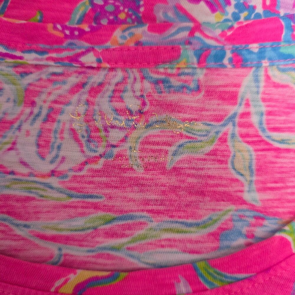 Lilly Pulitzer Pink Seashell Coral Print Tee Shirt Coastal Women’s Large - Picture 4 of 4